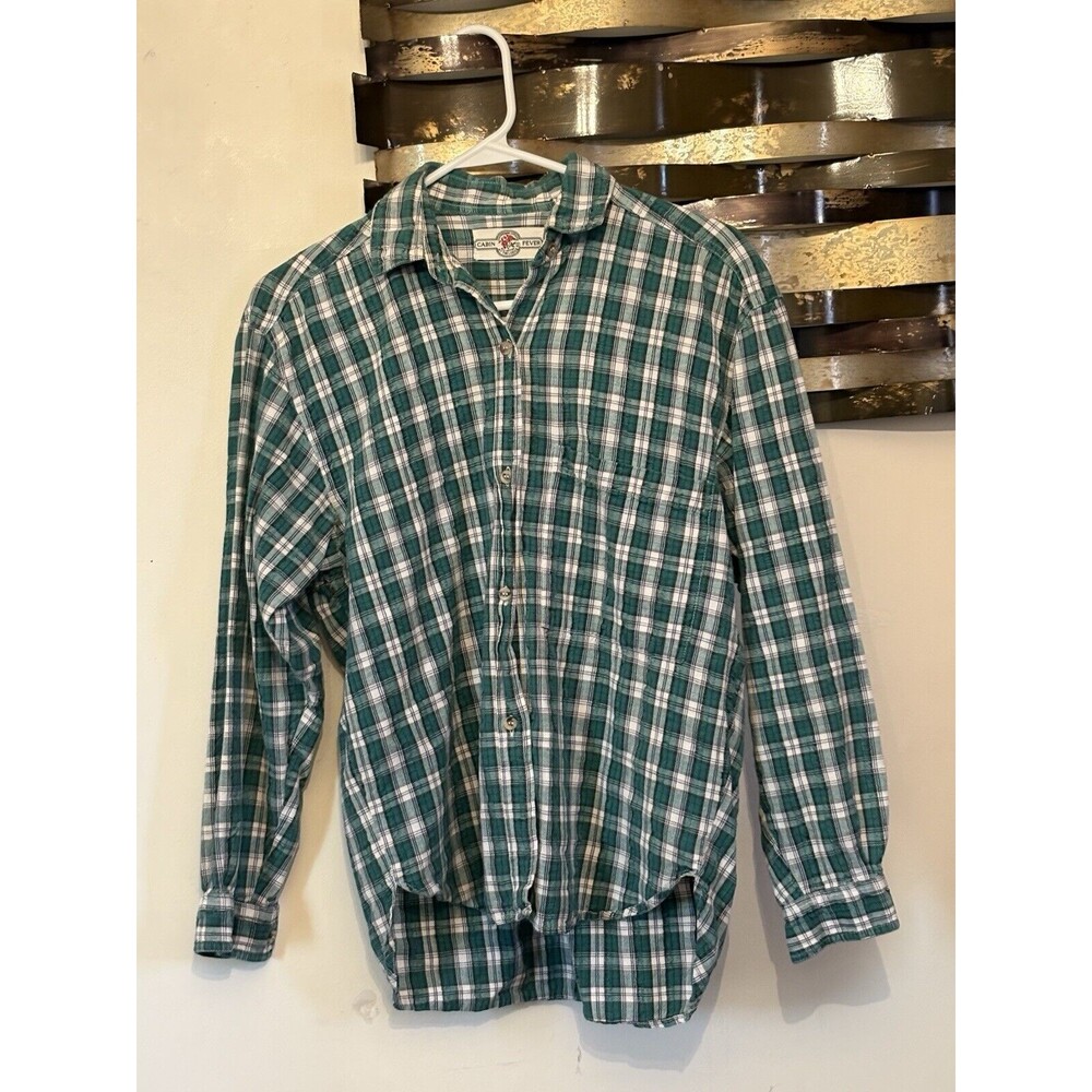 Cabin Fever At The Lodge Comfort Plaid Button Up Woman’s Small Green Cotton